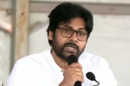 Andhra Pradesh Deputy CM Pawan Kalyan addresses Karnataka fans in Kannada during the birthday celebration of retired Justice V. Gopal Gowda in Chikkaballapur, emphasizing mutual respect and cultural unity between Andhra Pradesh and Karnataka.
