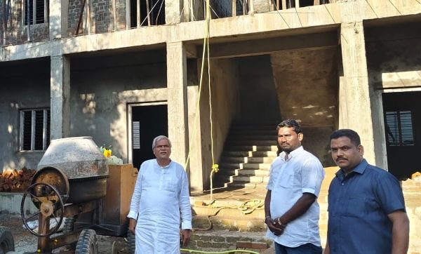 Sharanabasappa Goud Darshanapura, Karnataka Minister, inspects new classrooms under construction at a government girls’ college in Shahapur, highlighting urban and rural educational development projects.
